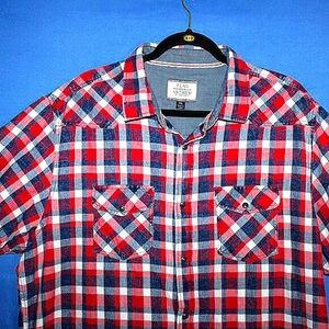 Flag & Anthem Plaid Short Sleeve Shirt - Men's Size XXL - Red, White & Blue